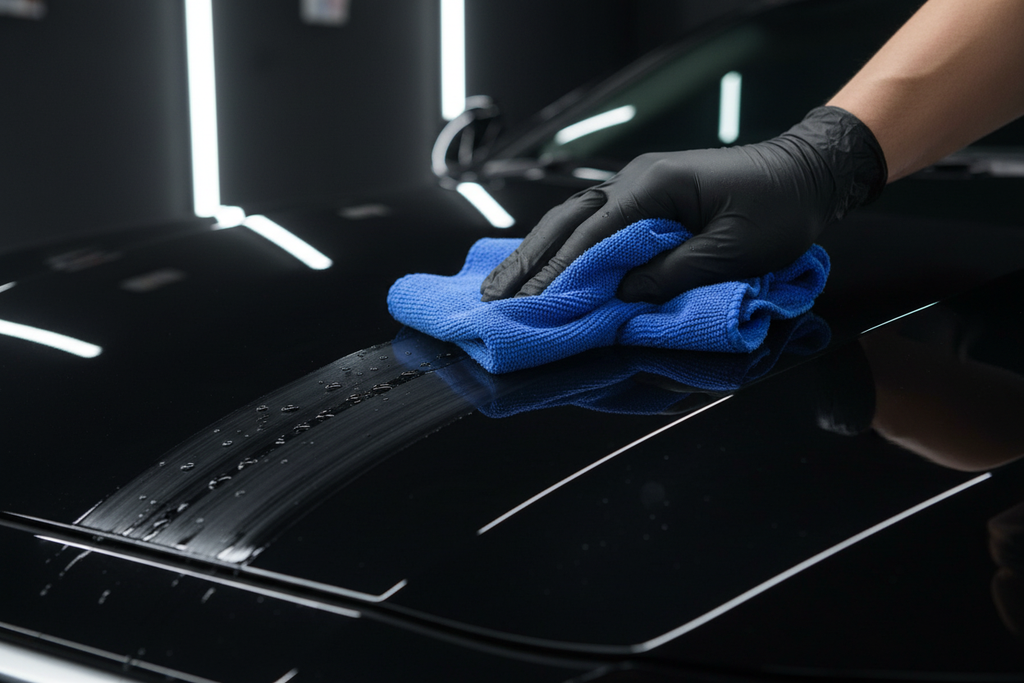 Microfibre en action sur carrosserie voiture