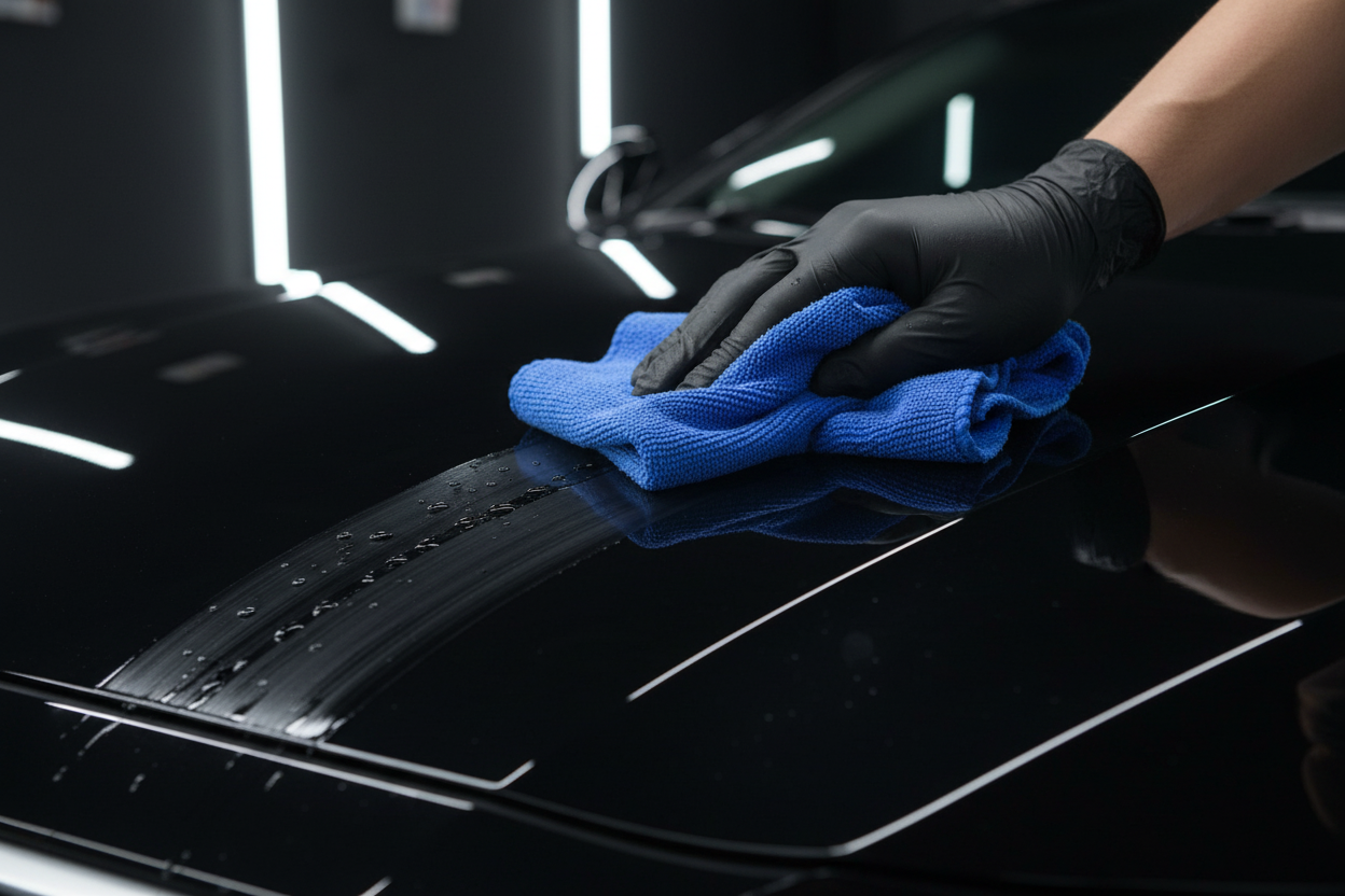 Microfibre en action sur carrosserie voiture