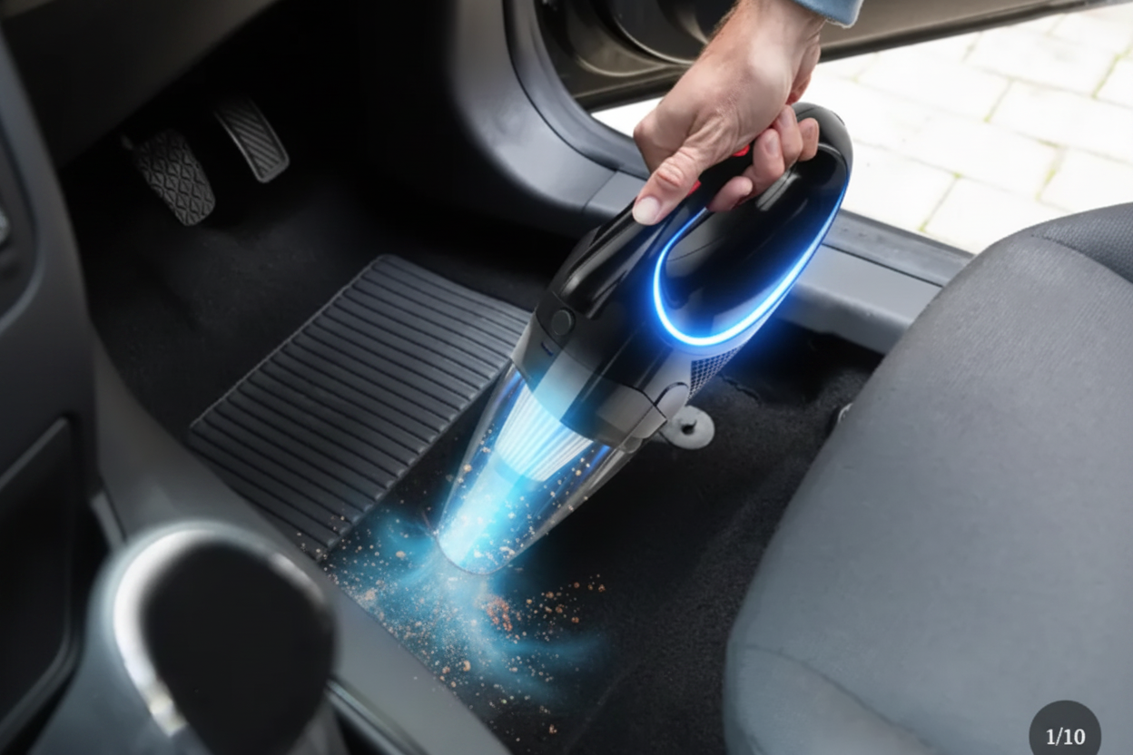 Aspirateur portable en action intérieur voiture