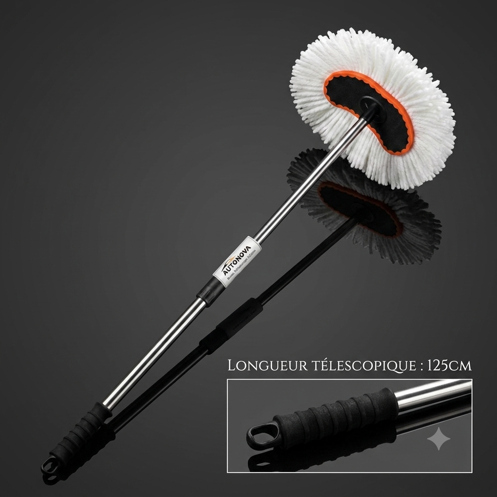 AUTONOVA – Brosse Télescopique Lavage Auto 125cm – Microfibre Douce Sans Rayures